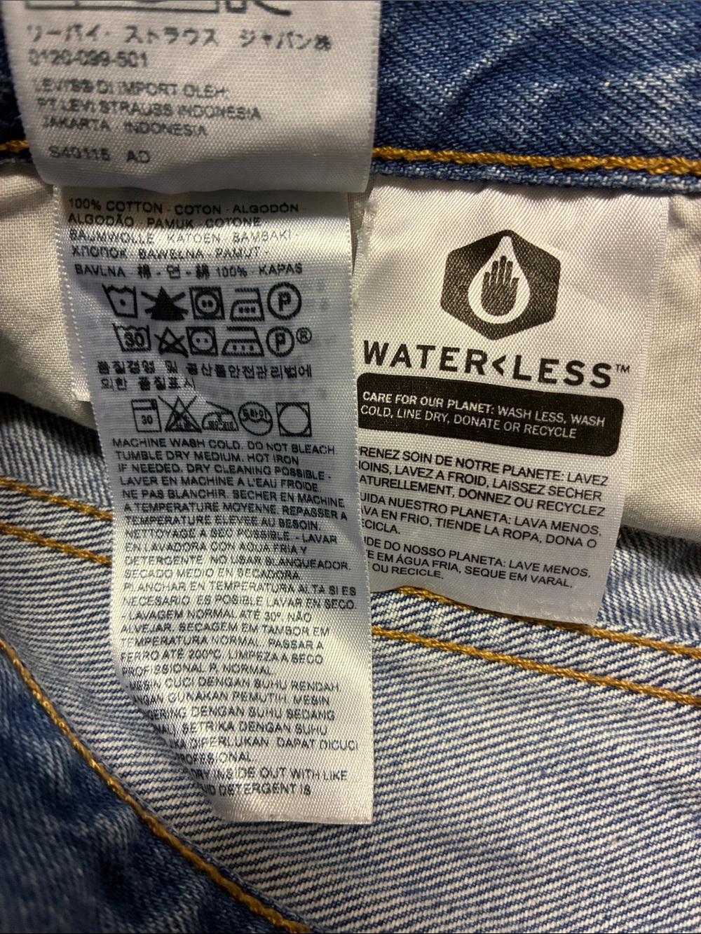 Levi's Light Blue Distressed Denim Mini Skirt with Yellow Stitching - Picture 5 of 5